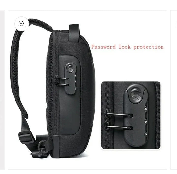 Men's Sleek Anti-theft PU Leather Crossbody Bag - USB Charging, Stylish Print & Zip Closure