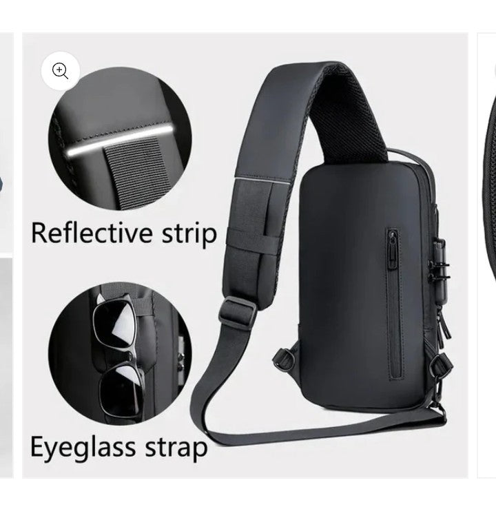 Men's Sleek Anti-theft PU Leather Crossbody Bag - USB Charging, Stylish Print & Zip Closure