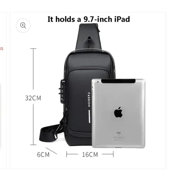 Men's Sleek Anti-theft PU Leather Crossbody Bag - USB Charging, Stylish Print & Zip Closure