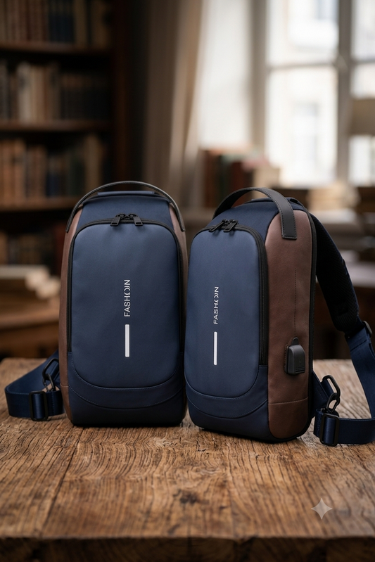 Men's Sleek Anti-theft PU Leather Crossbody Bag - USB Charging, Stylish Print & Zip Closure